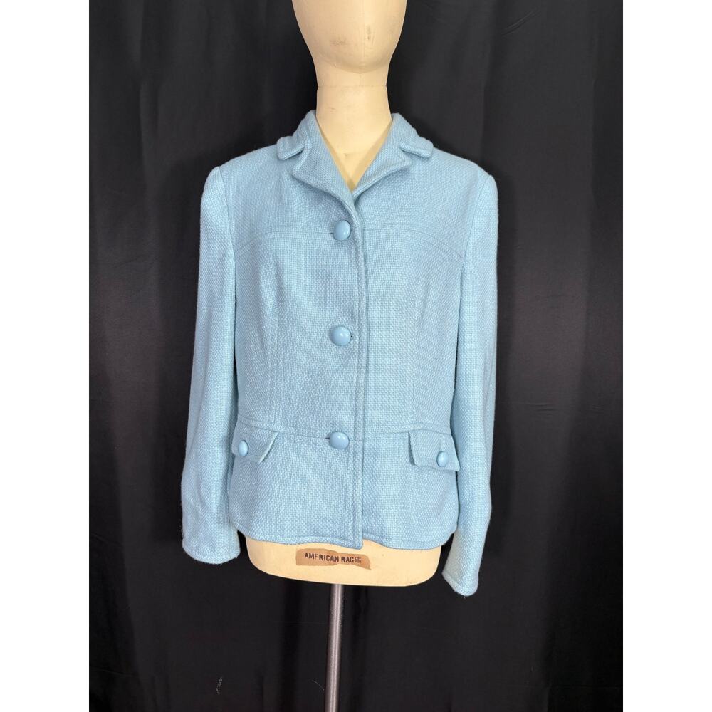 Talbots Wool Blend Periwinkle Blue Button Up Blazer Size 10 Jacket Dress Coat